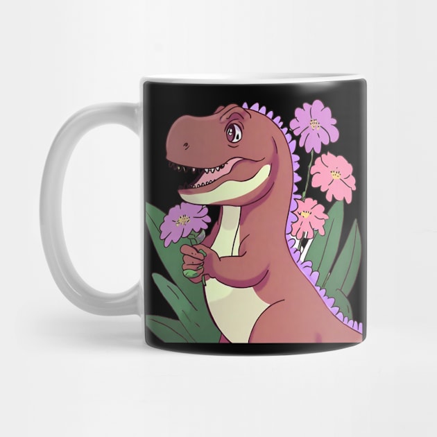 cute t-rex with flowers by Kneciushop